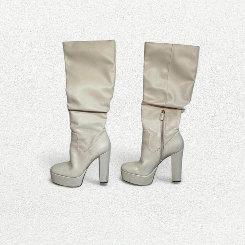 JLO by Jennifer Lopez Primitina Knee High Slouch Platform Boots Bone Off White